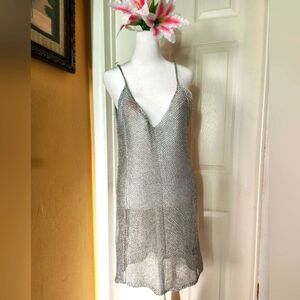 Say What Silver Mesh Slip Dress Size L